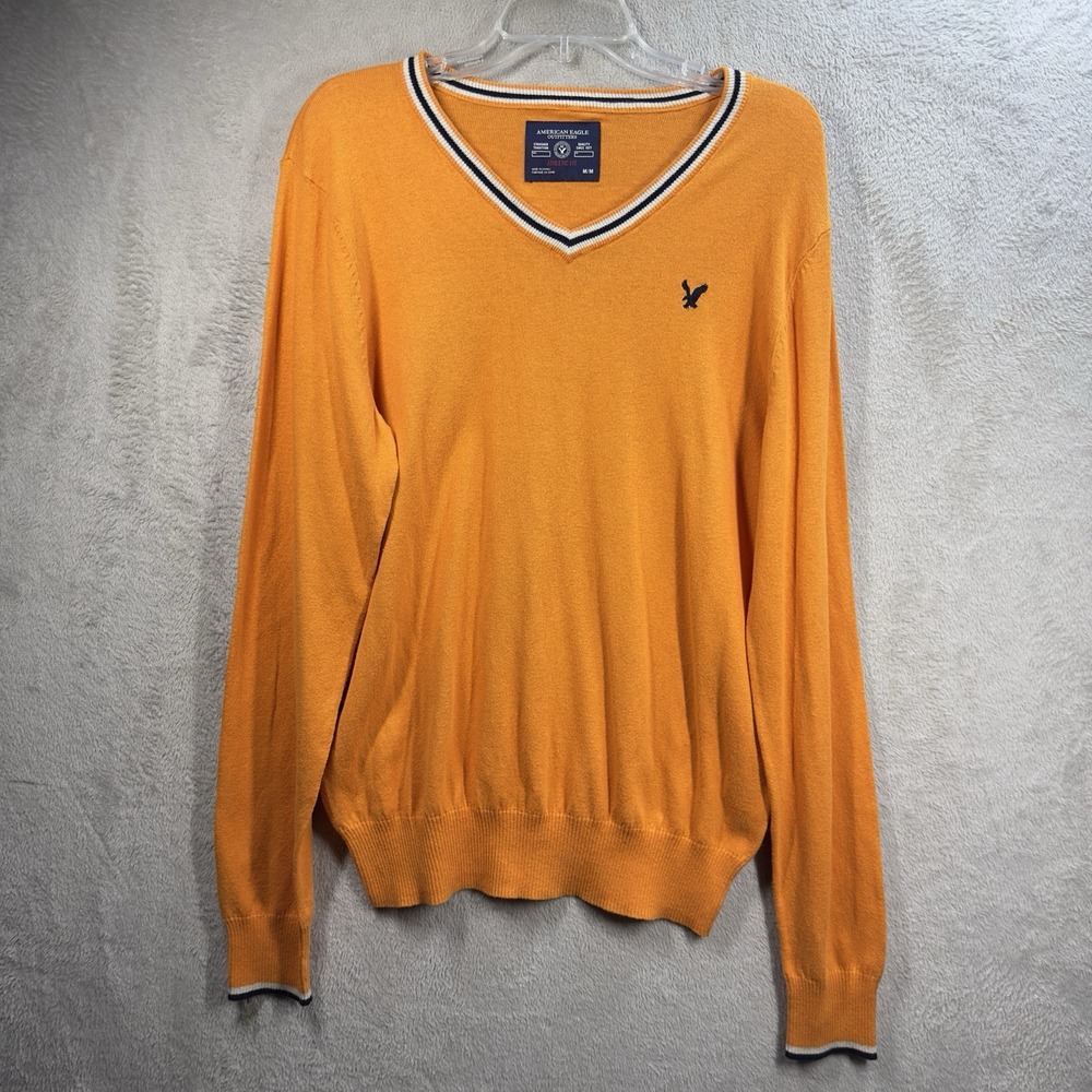 American Eagle Sweater Men's M V-Neck Sweater Casual Preppy Athletic Fit Orange